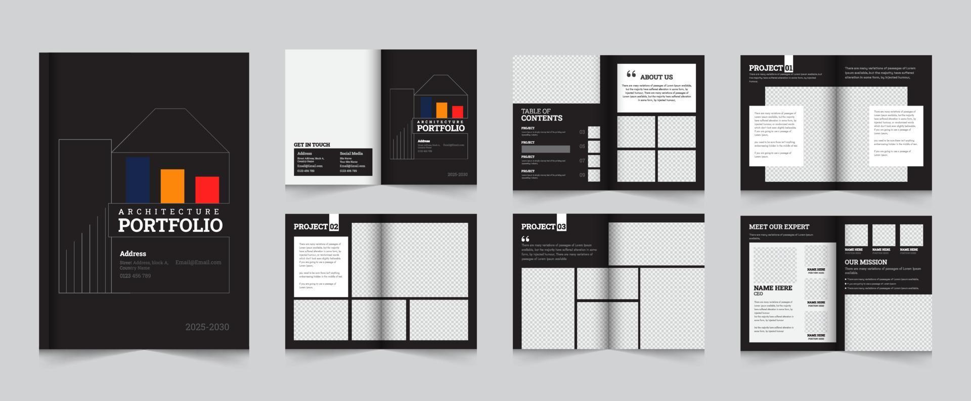architectuur portefeuille of portefeuille brochure lay-out sjabloon ontwerp vector