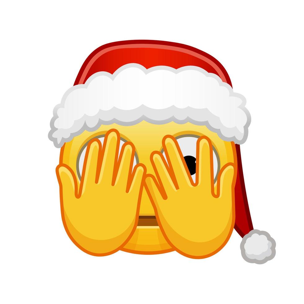 Kerstmis bang gezicht aan het bedekken met handen groot grootte van geel emoji glimlach vector