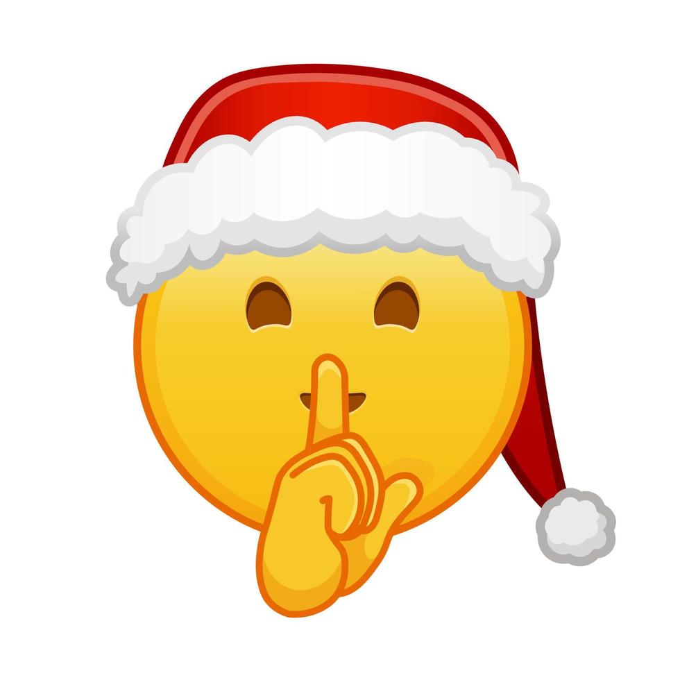 Kerstmis gezicht met inhoudsopgave vinger Bij lippen groot grootte van geel emoji glimlach vector