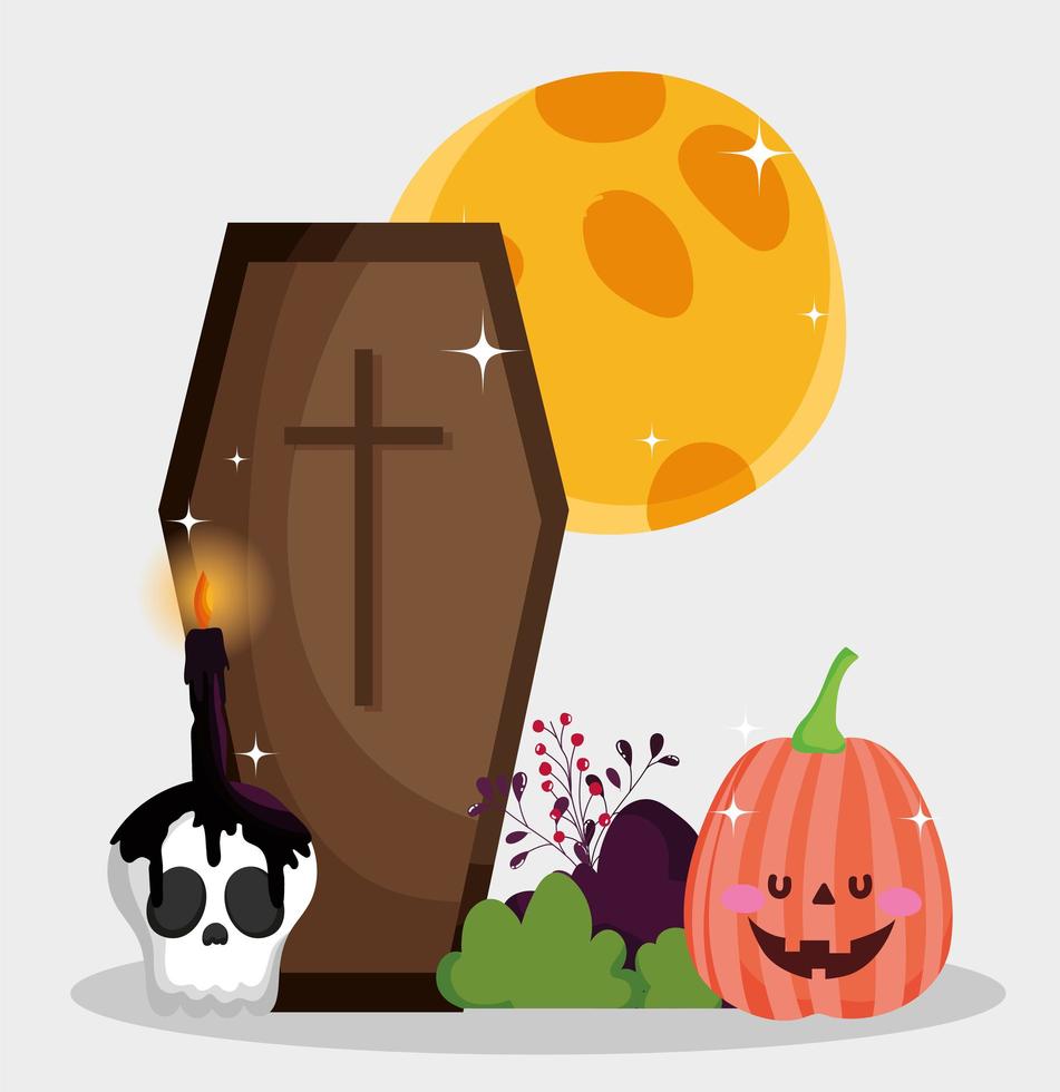 happy halloween-afbeelding met schattige kist vector
