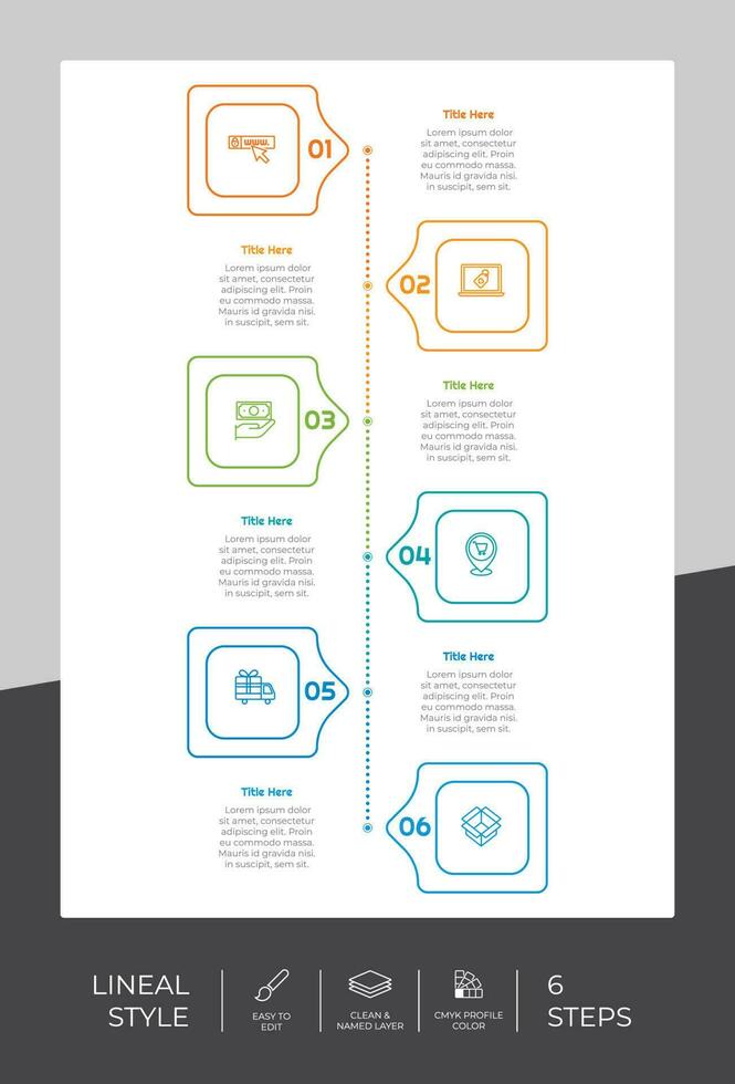 lineal werkwijze cirkel infographic vector ontwerp met 6 stappen voor bedrijf. stap infographic kan worden gebruikt voor presentatie, brochure en marketing.