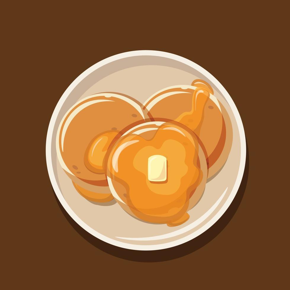 top visie pannenkoek Aan bord met honing en boter vector illustratie