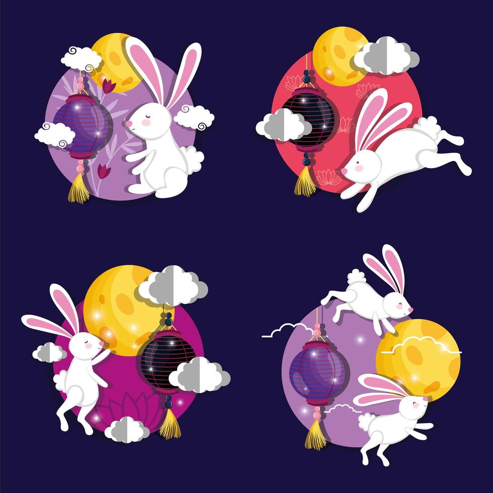 konijn happy moon festival afbeelding instellen vector