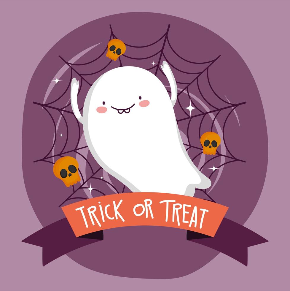 happy halloween-afbeelding met schattige geest vector