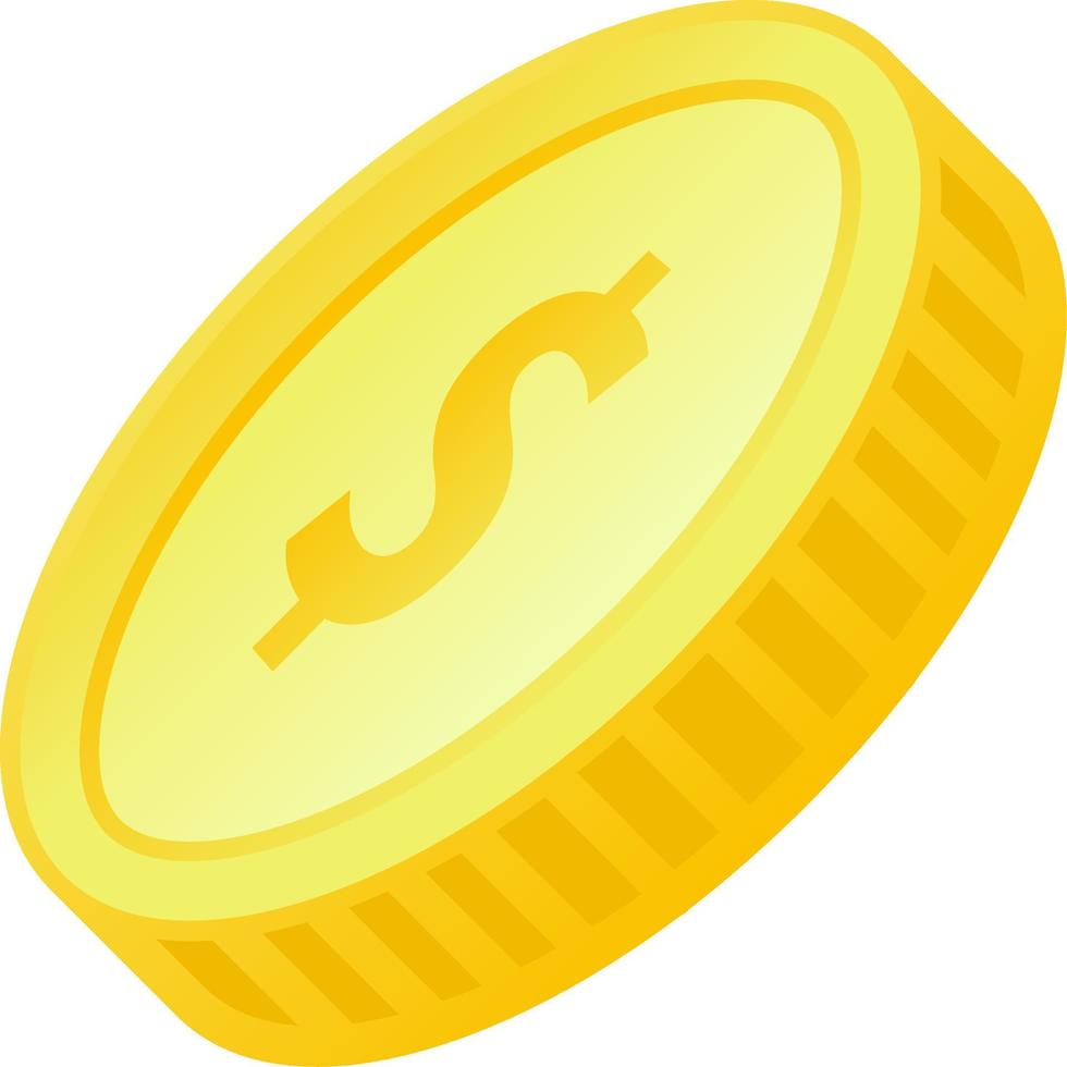 helling icoon van 3d munt klem kunst met glimmend gouden kleur voor ontwerp grafisch. realistisch vector illustratie voor bedrijf, financiën, rijkdom, markt, winkel, betaling of economie grafisch hulpbron