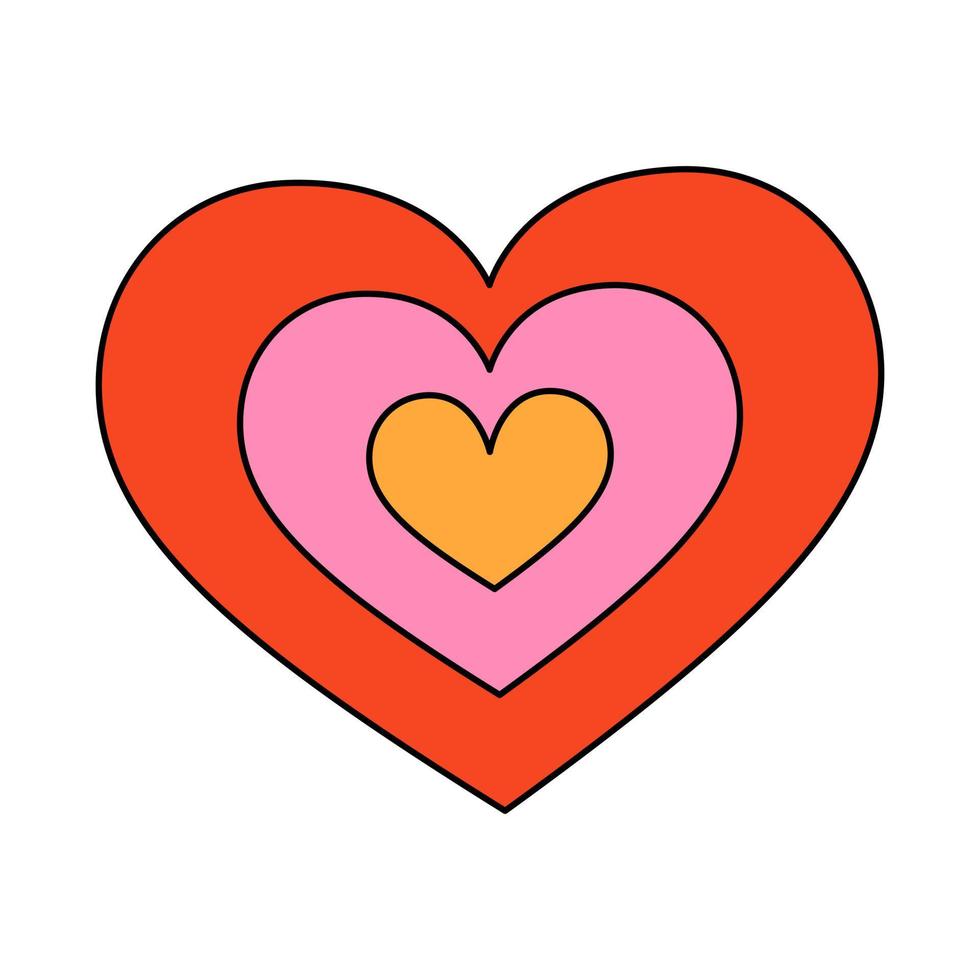 retro jaren 70 groovy kleurrijk hart. geel, roze en rood kleur. tekenfilm hippie geïsoleerd vector illustratie