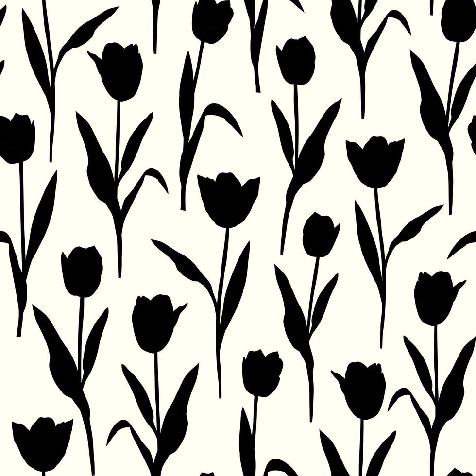 tulpen bloemen silhouet naadloze patroon op witte achtergrond vector