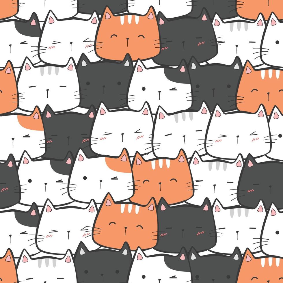 schattige kitty kat hoofd cartoon doodle naadloze patroon vector