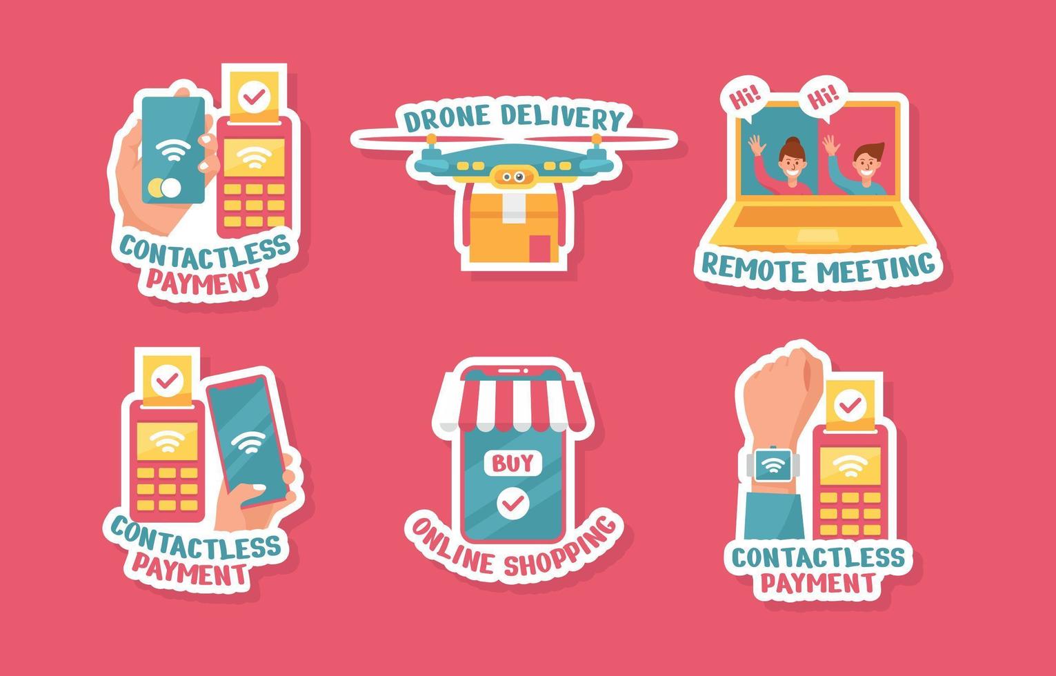 schattige ondeugdelijke contactloze stickerset vector