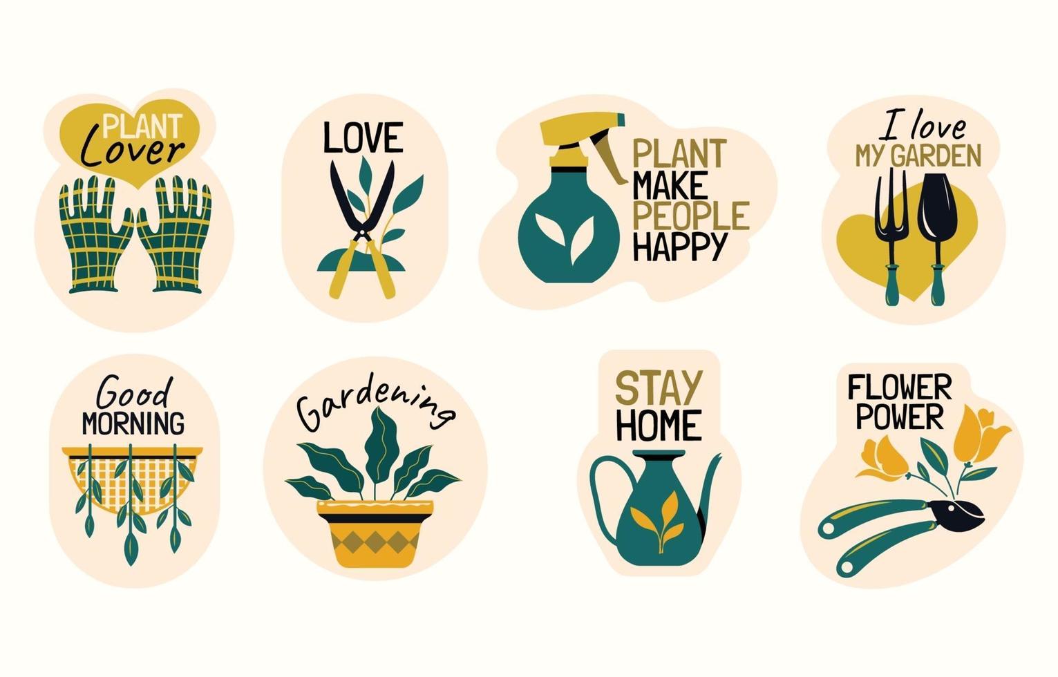 set tuinieren stickers met grappige citaten vector