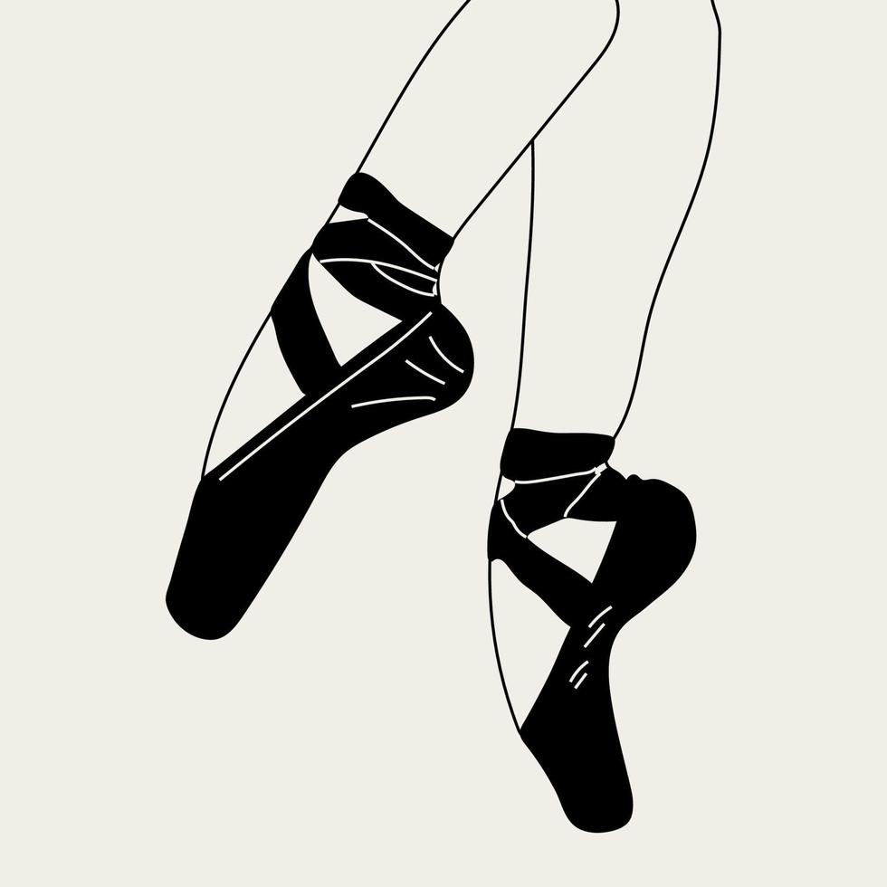 pointe schoenen, schetsen hand- getrokken illustratie. ballerina Aan de roze pointes in monochroom stijl. artiest of vrouw in de ballet studio. vector