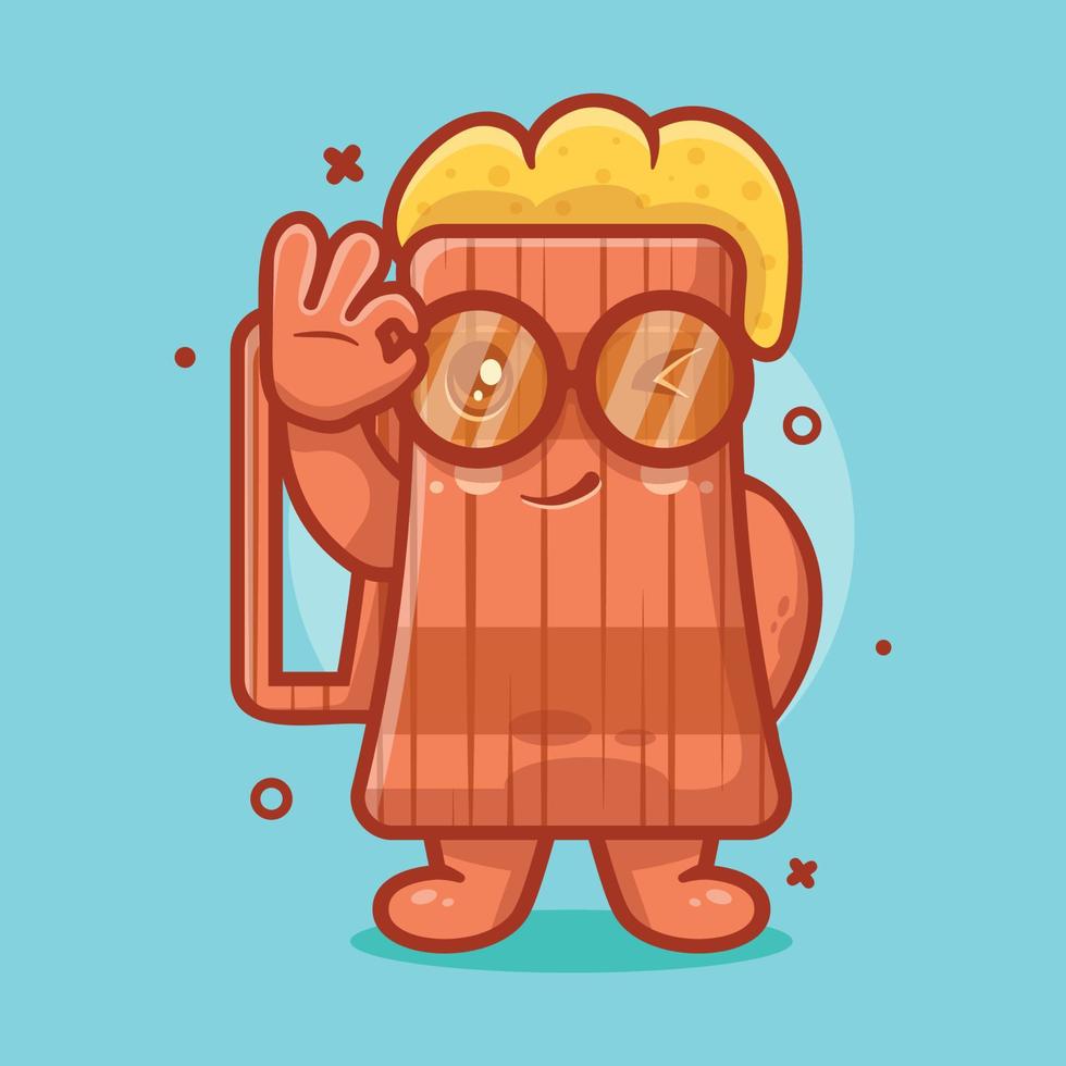grappig bier houten kroes karakter mascotte met OK teken hand- gebaar geïsoleerd tekenfilm in vlak stijl ontwerp vector