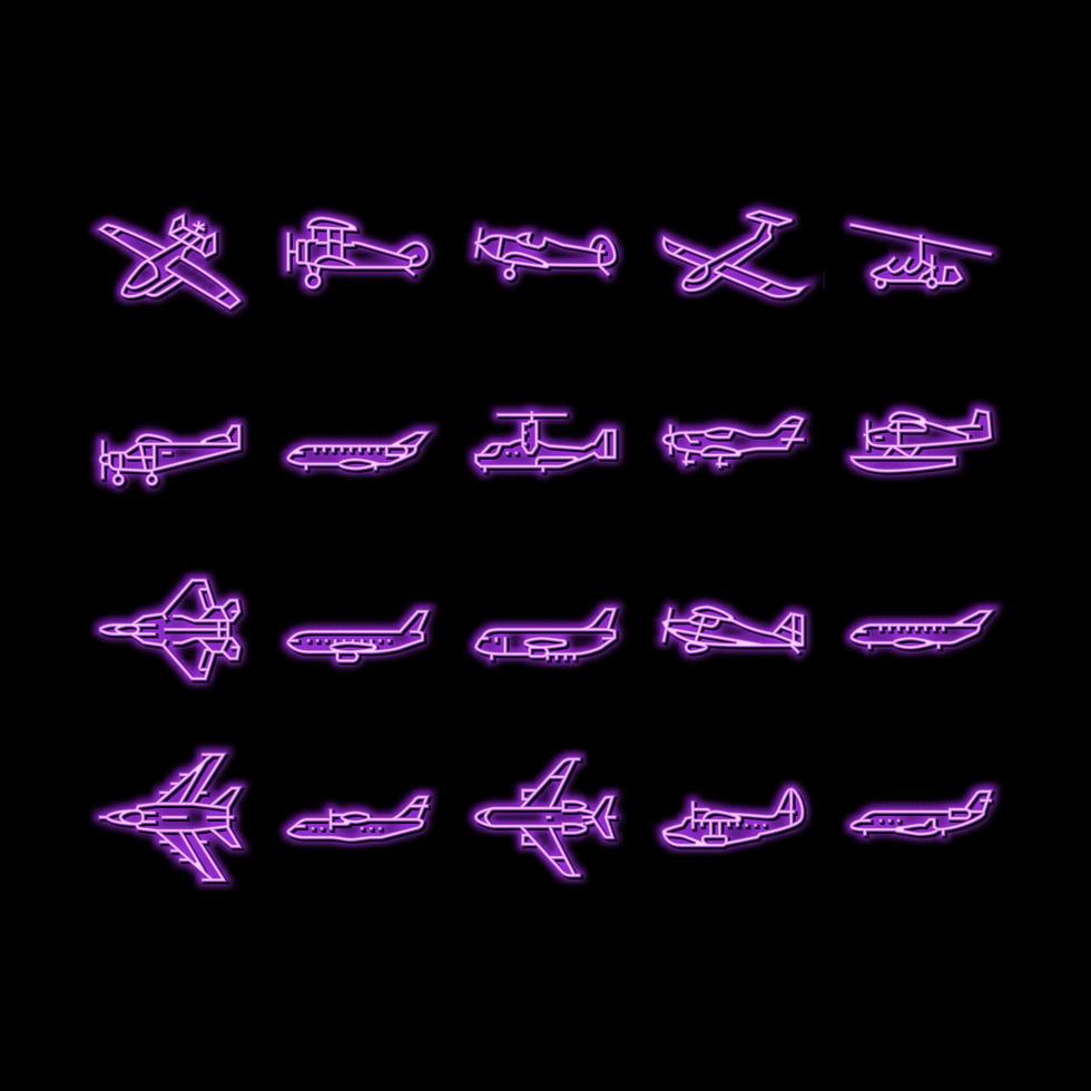 vliegtuig vliegtuig vlak reizen neon gloed icoon illustratie vector