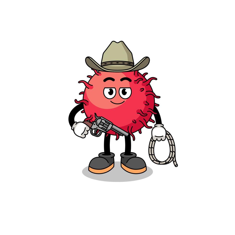 karakter mascotte van ramboetan fruit net zo een cowboy vector