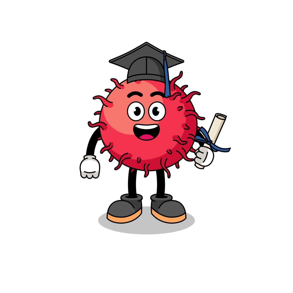 ramboetan fruit mascotte met diploma uitreiking houding vector