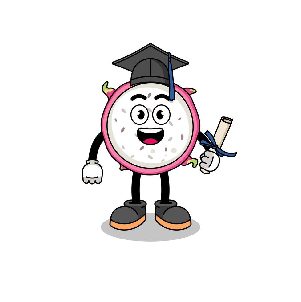 draak fruit mascotte met diploma uitreiking houding vector