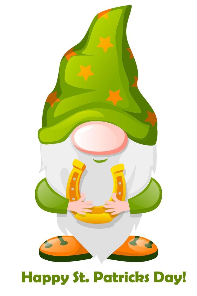 st patricks dag Iers gnoom Holding hoefijzer, vector illustratie