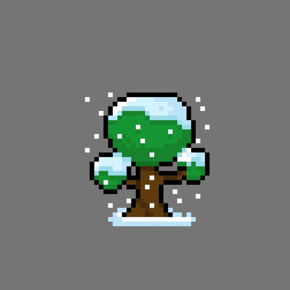 sneeuwde boom in pixel kunst stijl vector