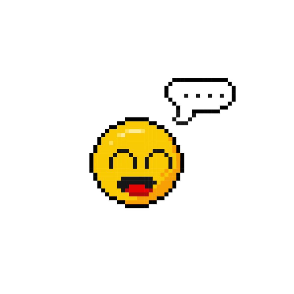 geel toespraak emoticon in pixel kunst stijl vector