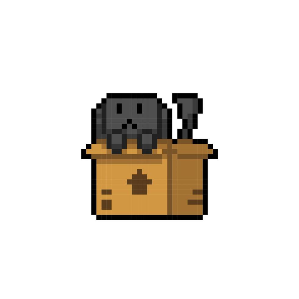 hond in de doos in pixel kunst stijl vector