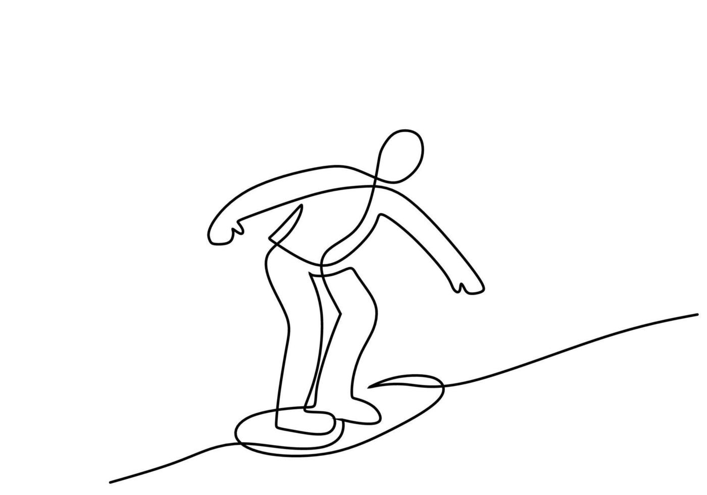 hand- tekening een doorlopend lijn van Mens Speel surfing bord Aan ijs vector