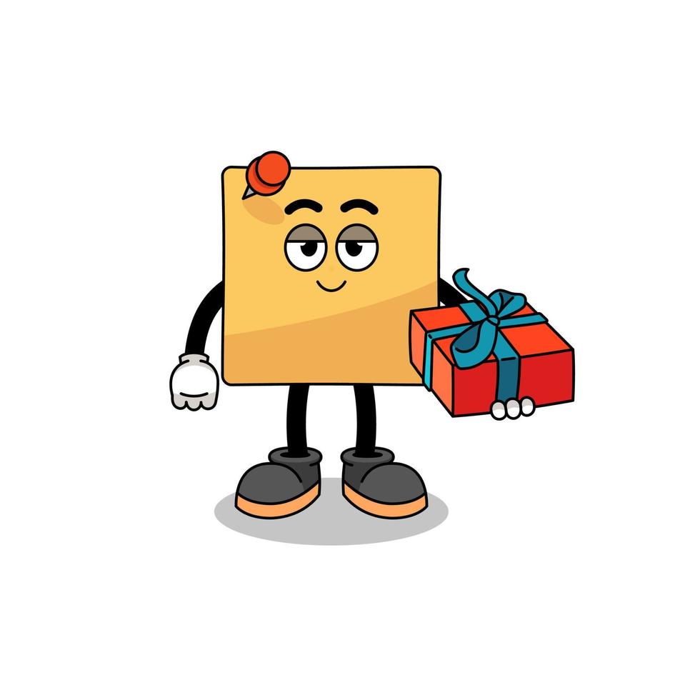 kleverig Notitie mascotte illustratie geven een geschenk vector