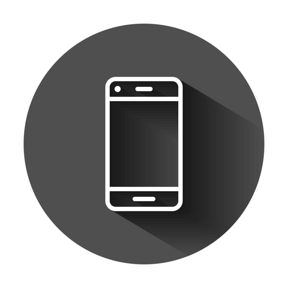 telefoon apparaat teken icoon in vlak stijl. smartphone vector illustratie Aan zwart ronde achtergrond met lang schaduw. telefoon bedrijf concept.