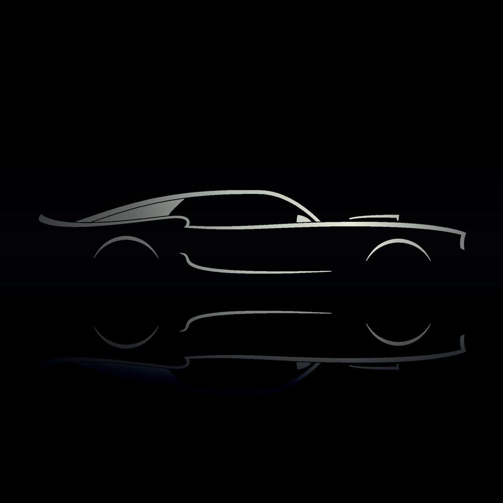 muscle car silhouet op zwarte achtergrond met reflectie. vector