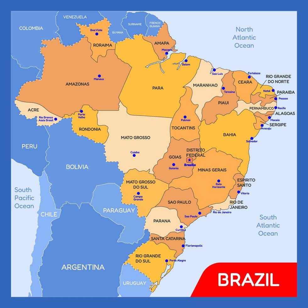 land kaart van Brazilië vector