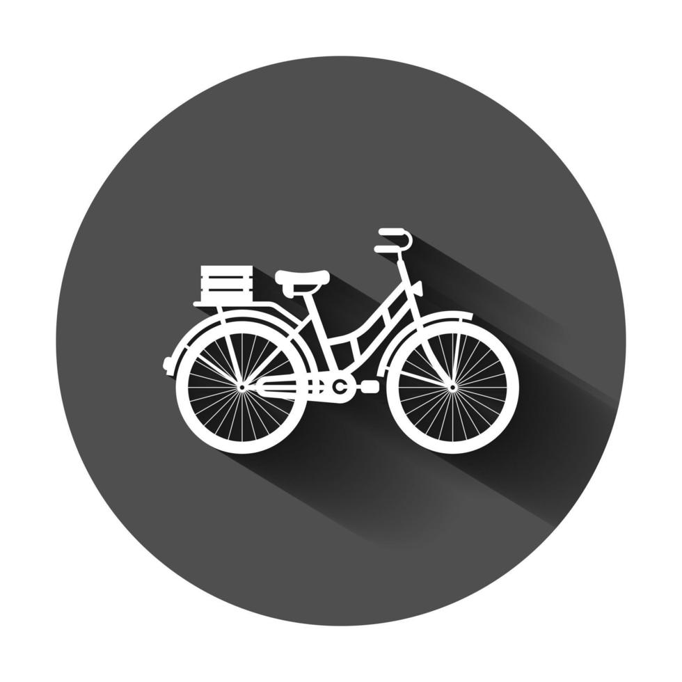 fiets teken icoon in vlak stijl. fiets vector illustratie Aan zwart ronde achtergrond met lang schaduw. wielersport bedrijf concept.