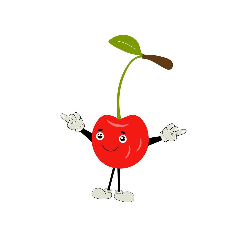 kers tekenfilm vector illustratie. schattig kers karakter, icoon vector illustratie. karakter is vrolijk met armen en poten. reeks van fruit emoticon