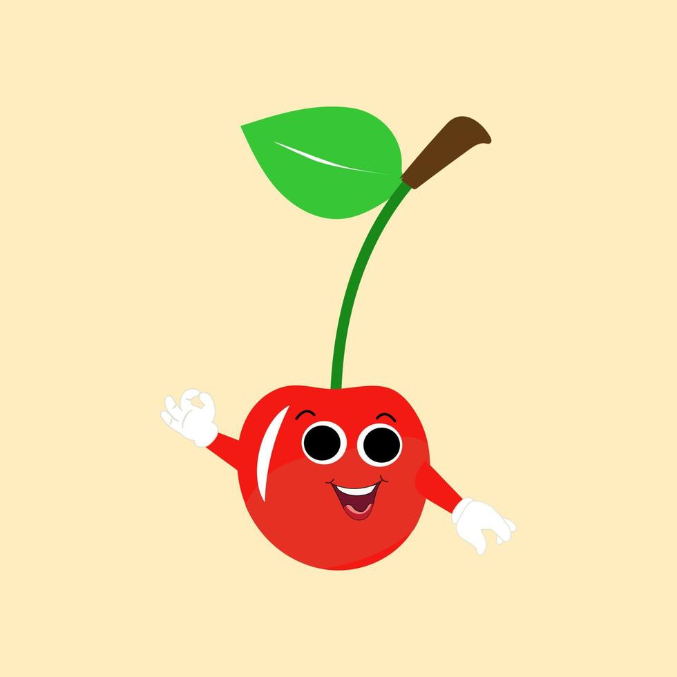 kers tekenfilm vector illustratie. schattig kers karakter, icoon vector illustratie. karakter is vrolijk met armen en poten. reeks van fruit emoticon