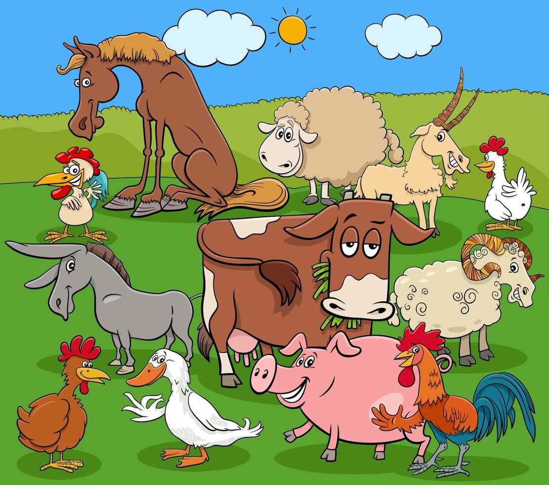 cartoon boerderij dieren stripfiguren groep vector