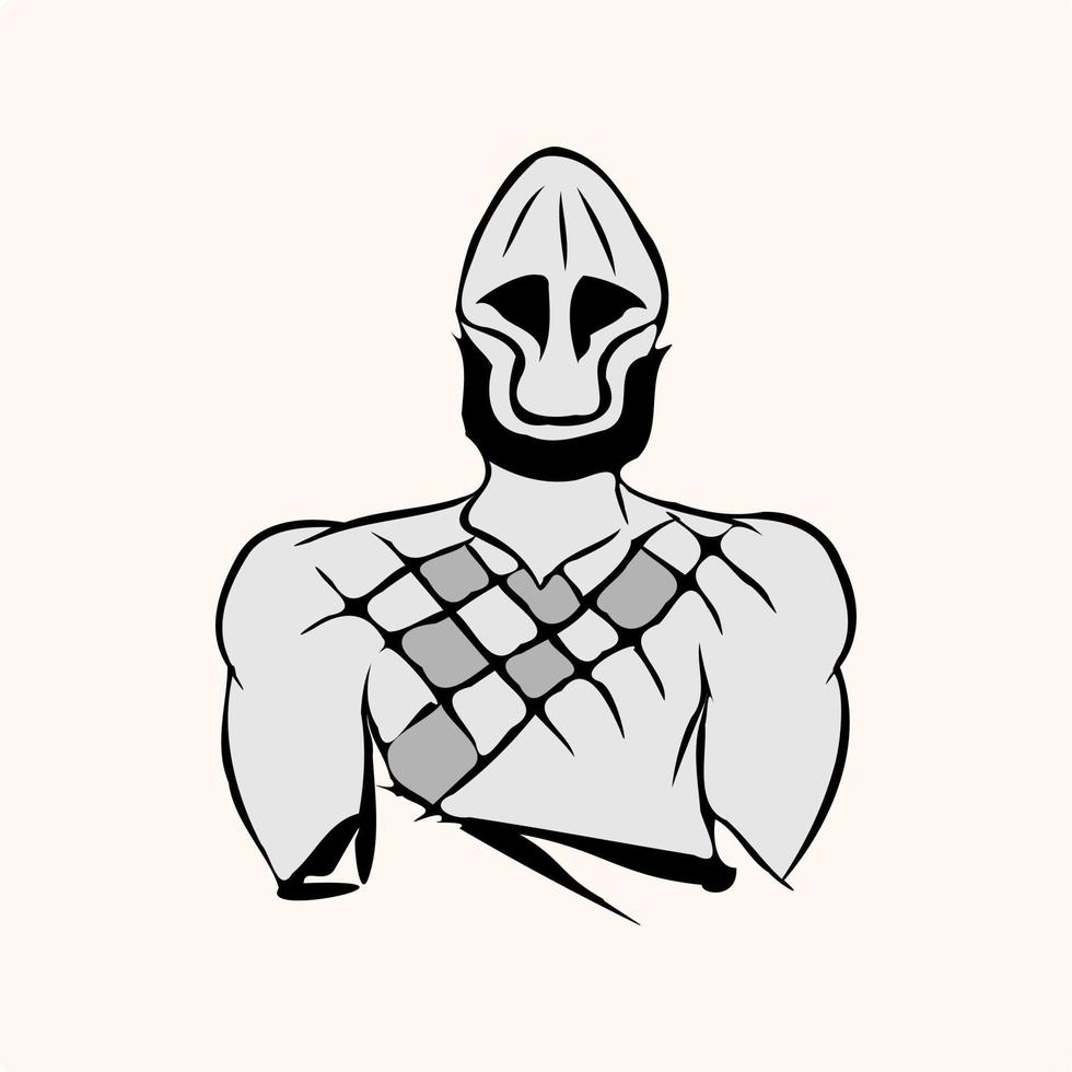 voorkant kant van krijger karakter met masker vector