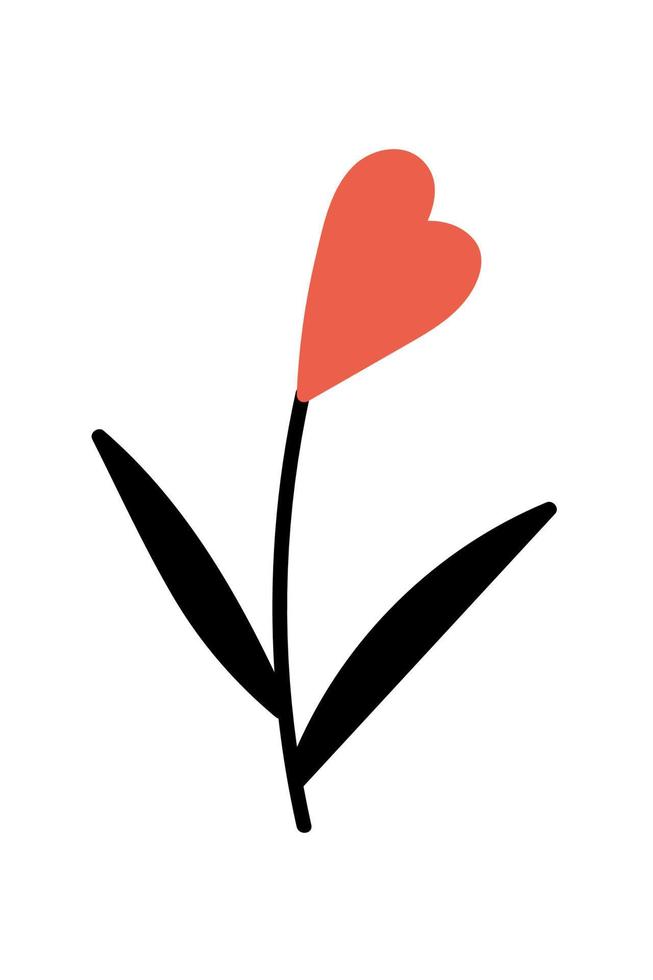 schattig hart bloem. hand- getrokken Valentijnsdag dag fabriek. lief rood bloem geïsoleerd Aan wit achtergrond. vector voorraad illustratie.