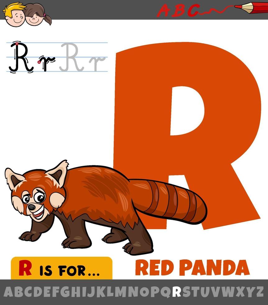 letter r werkblad met cartoon rode panda dier vector
