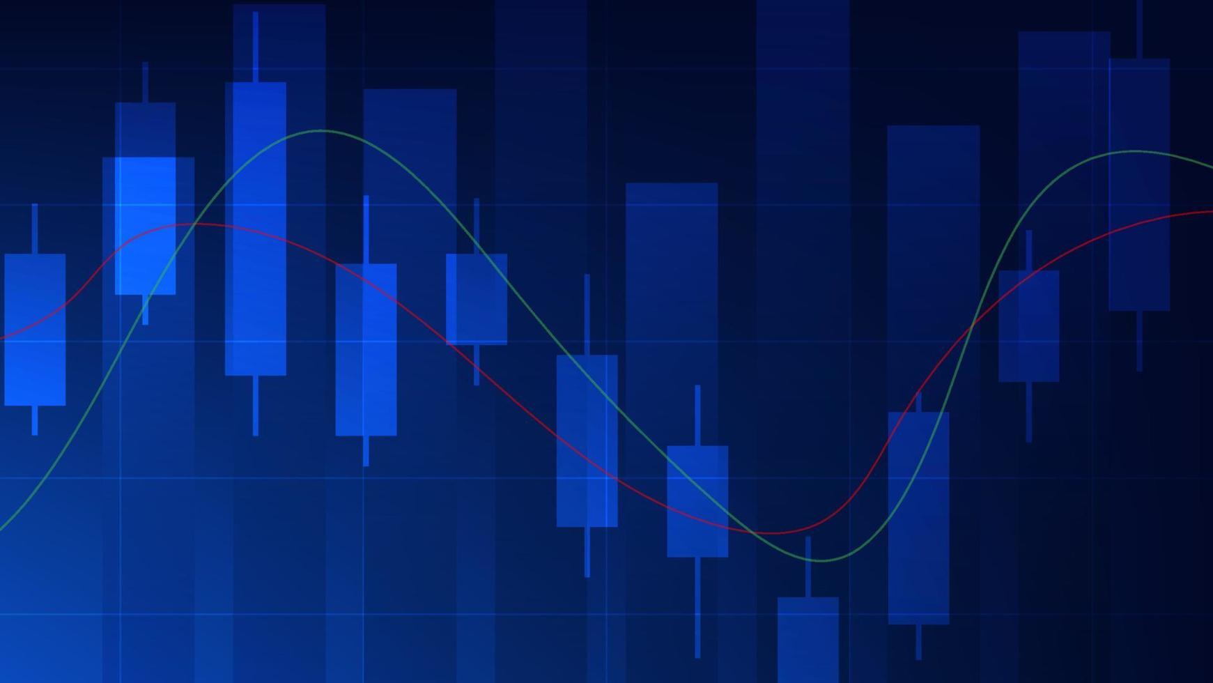 financiële bedrijfsstatistieken met staafdiagram en kandelaargrafiek tonen beurskoers en effectief verdienen op blauwe achtergrond vector