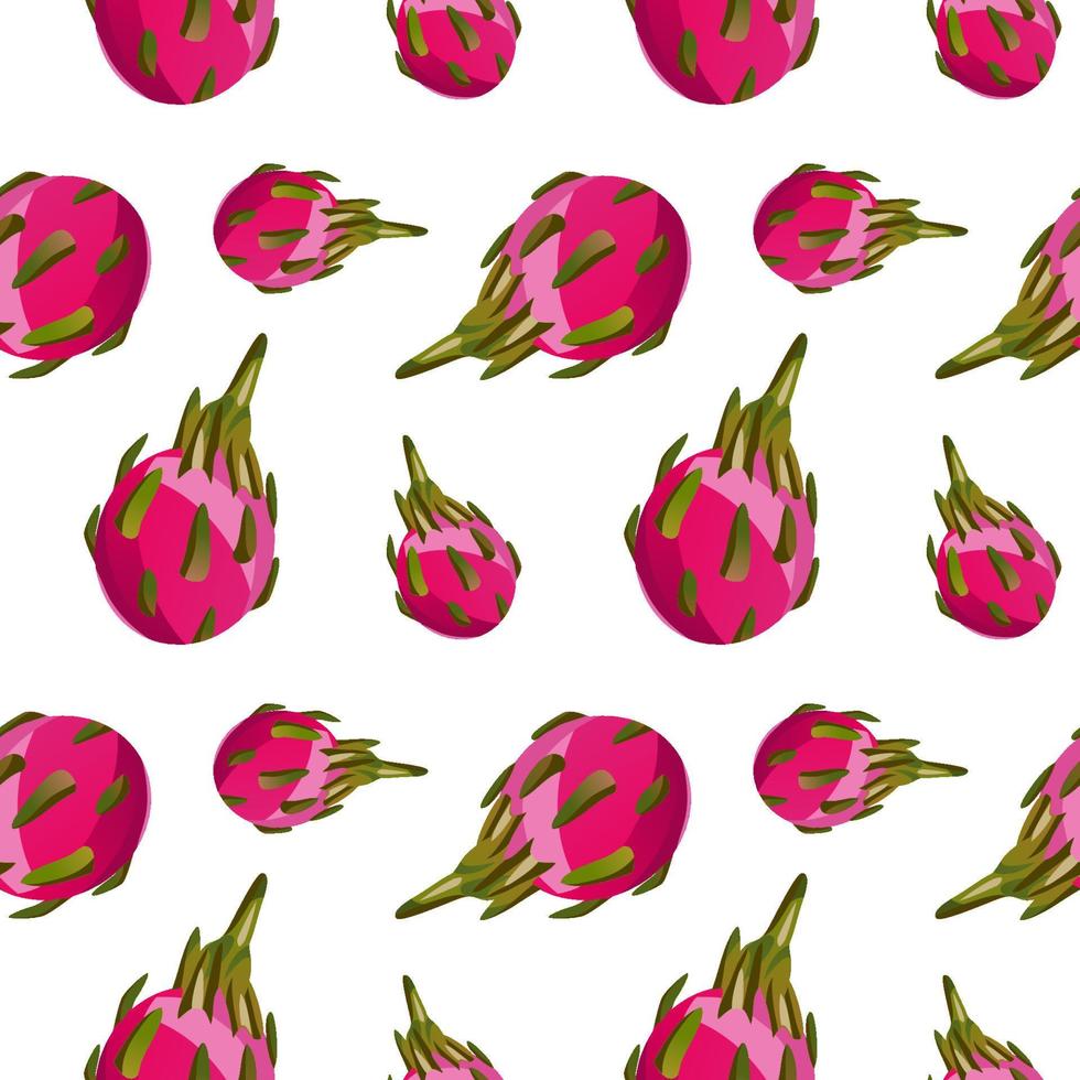 exotisch fruit naadloos patroon met draak fruit Aan donker achtergrond. hand- getrokken zomer keerkring fruit textuur. vector fruit illustratie. voor textiel, kleding, bed linnen, kantoor benodigdheden