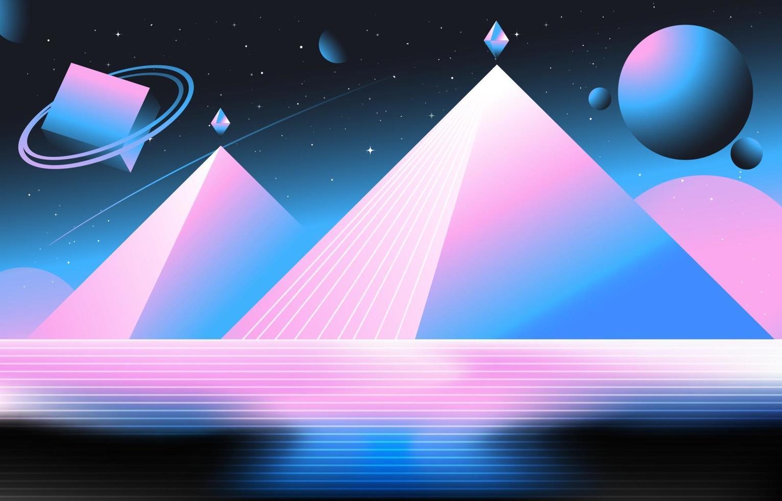 retro piramide op futuristische stijlachtergrond vector