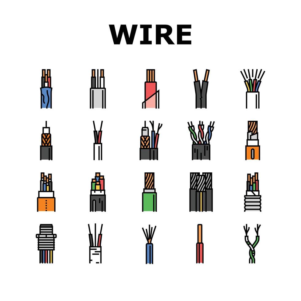 draad kabel technologie verbinding pictogrammen reeks vector