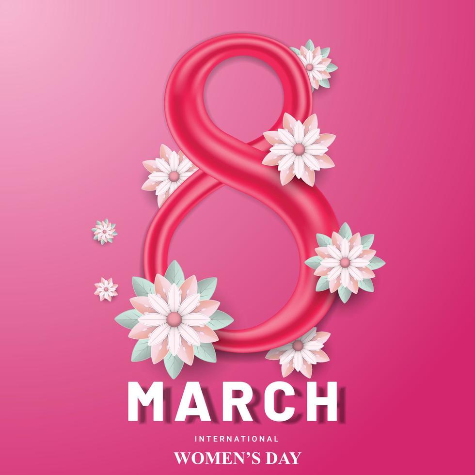 maart 8 Internationale vrouwen dag poster met 3d rood aantal acht vector illustratie