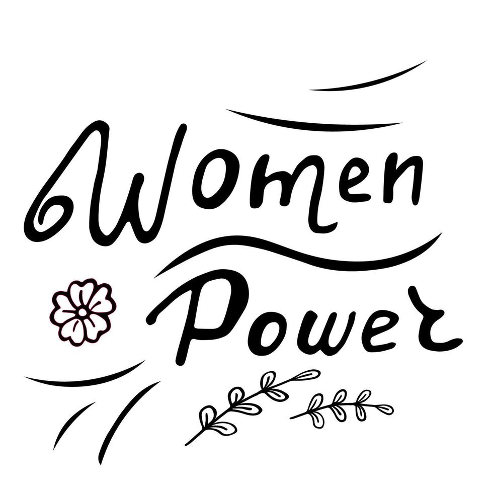 vector illustratie. vrouwen macht belettering geïsoleerd Aan wit achtergrond. groet kaart met decoratief hand- getrokken elementen