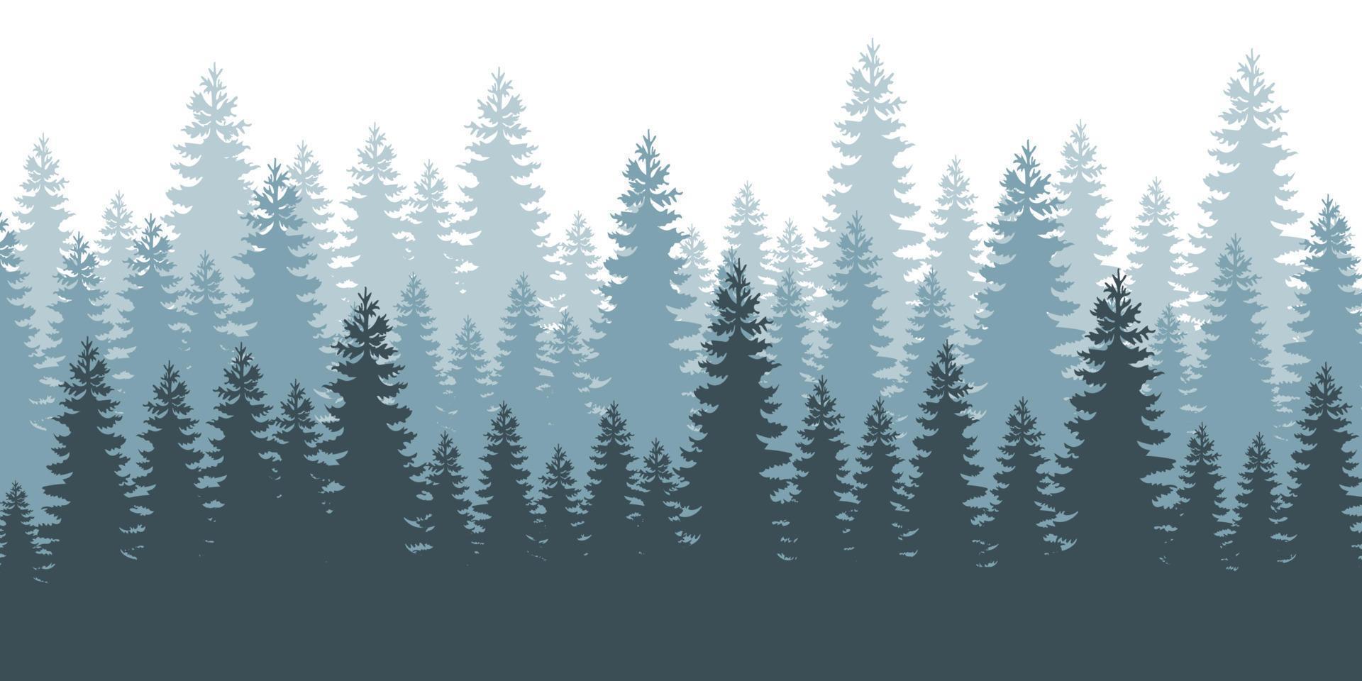 naald- Woud achtergrond. mist groenblijvend naald- bomen. vector