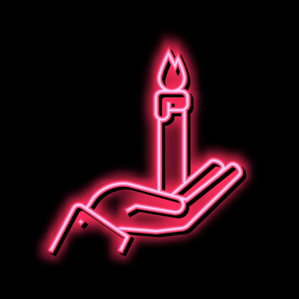 hand- Holding brandend kaars neon gloed icoon illustratie vector