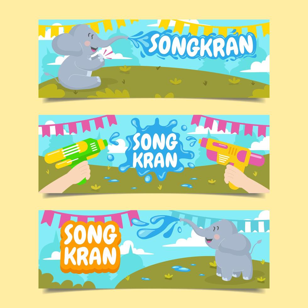 songkran-festival met olifanten en waterpistolen vector