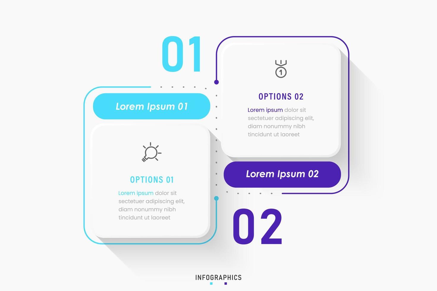 vector infographic labelontwerpsjabloon met pictogrammen en 2 opties of stappen. kan worden gebruikt voor procesdiagram, presentaties, workflowlay-out, banner, stroomschema, infografiek.