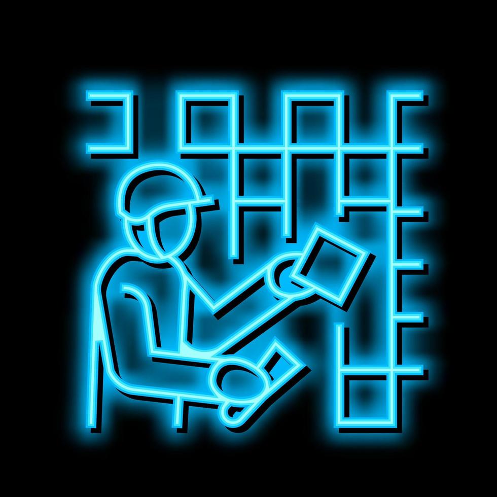 tegelzetter arbeider neon gloed icoon illustratie vector