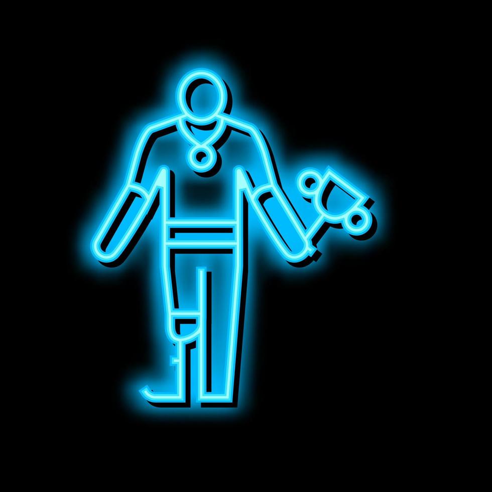 kampioenschap winnaar gehandicapten atleet neon gloed icoon illustratie vector
