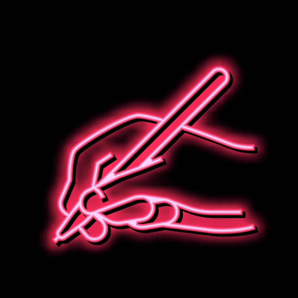 schrijven hand- houden pen neon gloed icoon illustratie vector