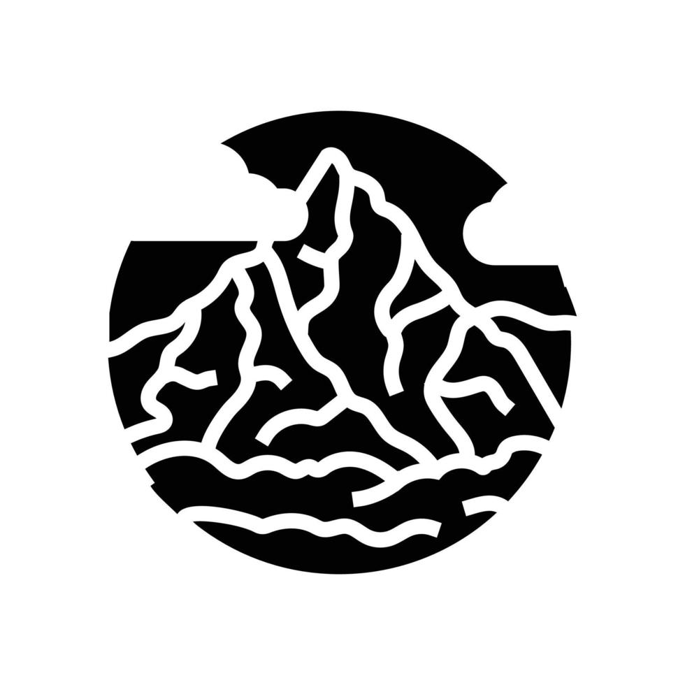 wandelen berg landschap glyph icoon vector illustratie